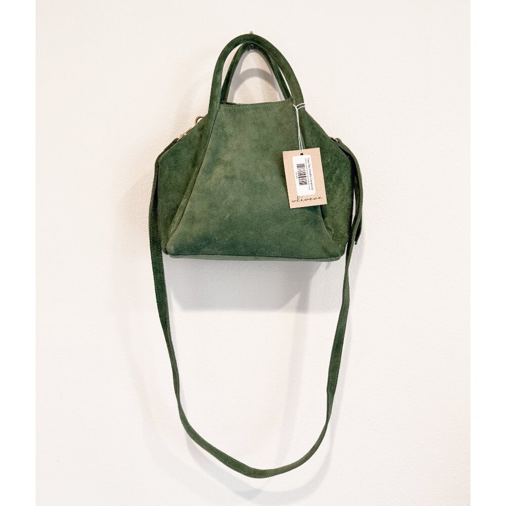 NWT Oliveve Jardin Suede Taya Crossbody Bag | Emerald Green Italian Leather